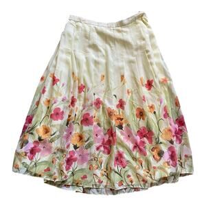 Coldwater Creek Pleated Spring Floral Chiffon A Line Summer Midi Skirt- Size M